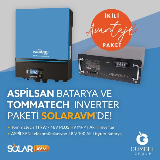 TommaTech 11 kW Inverter + ASPİLSAN Telekomünikasyon 48 V 100 Ah Lityum Batarya