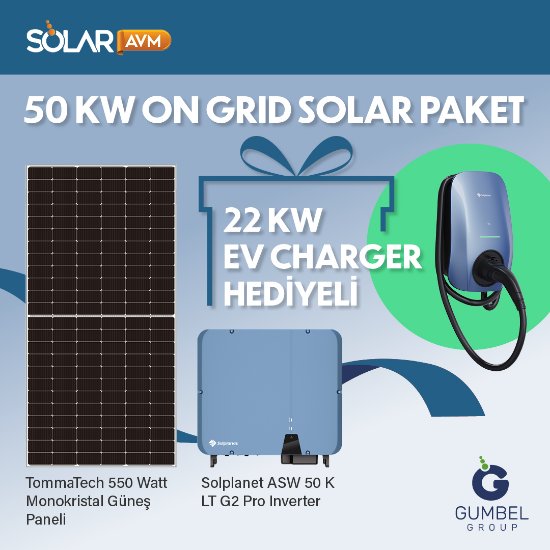 22 kW EV Charger HEDİYELİ 50 kW On Grid Solar Pake